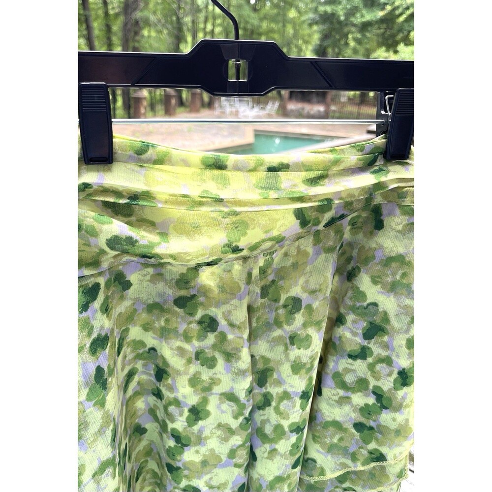 Aerie Watercolor Green Chiffon Mini Wrap Skirt Layered Ruffle Soft Flowy Medium